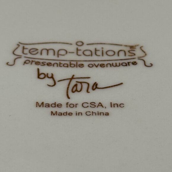 Temp-Tations Oval Ceramic Serving Bowl Handles Blue Gold Atomic Floral Pattern - Picture 6 of 10